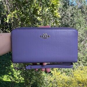 COACH Long Zip-Around Wallet Purple Smooth Leather w Silver Hardware AUTHENTIC